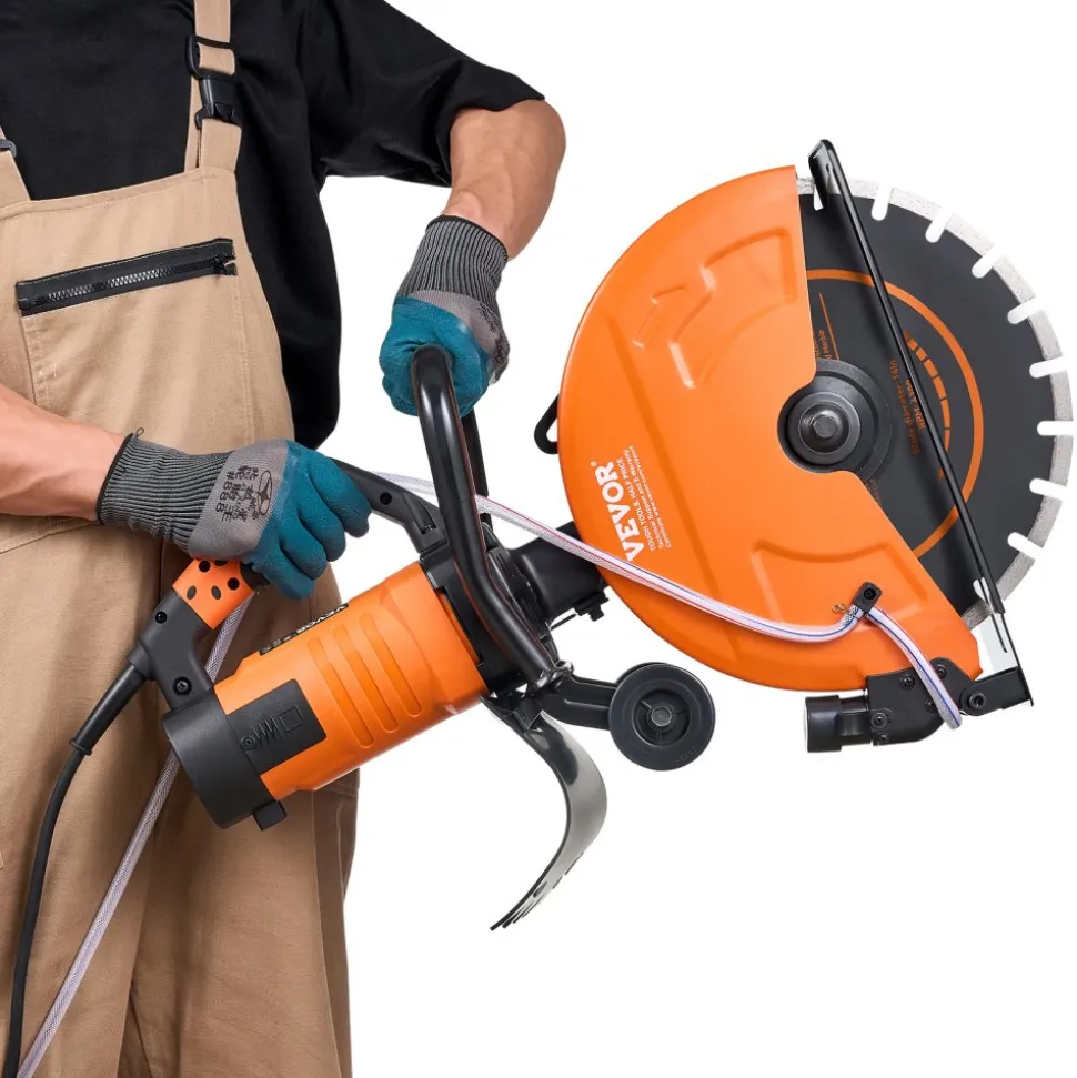 VEVOR Electric Concrete Saw, 14 in, 3200 W Motor Circular Saw Cutter with Max. 5 in Adjustable Cutting Depth, Wet Disk Saw Cutter Includes Water Line, Pump and Blade, for Stone, Brick