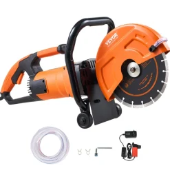 VEVOR Electric Concrete Saw, 9 in, 1800 W Motor Circular Saw Cutter with 3.5 in Cutting Depth, Wet/Dry Disk Saw Cutter Includes Water Line, Pump and Blade, for Stone, Brick