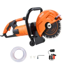 VEVOR Electric Concrete Saw, 9 in, 1800 W Motor Circular Saw Cutter with 3.5 in Cutting Depth, Wet/Dry Disk Saw Cutter Includes Water Line, Pump and Blade, for Stone, Brick
