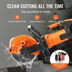 VEVOR Electric Concrete Saw, 9 in, 1800 W Motor Circular Saw Cutter with 3.5 in Cutting Depth, Wet/Dry Disk Saw Cutter Includes Water Line, Pump and Blade, for Stone, Brick