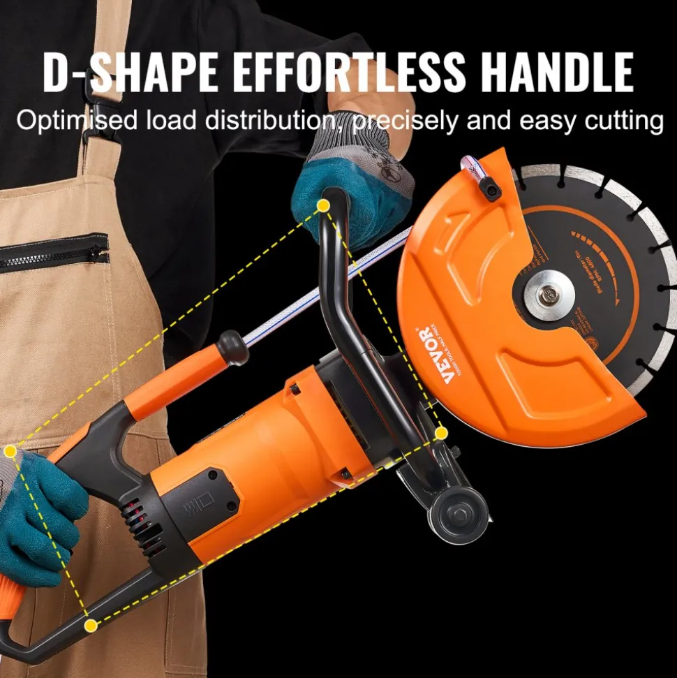 VEVOR Electric Concrete Saw, 9 in, 1800 W Motor Circular Saw Cutter with 3.5 in Cutting Depth, Wet/Dry Disk Saw Cutter Includes Water Line, Pump and Blade, for Stone, Brick