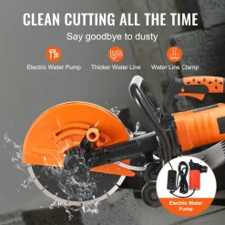VEVOR Electric Concrete Saw, 12 in, 1800 W Motor Circular Saw Cutter with Max. 4.5 in Adjustable Cutting Depth, Wet Disk Saw Cutter Includes Water Line, Pump and Blade, for Stone, Brick