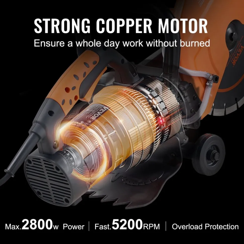 VEVOR Electric Concrete Saw, 12 in, 1800 W Motor Circular Saw Cutter with Max. 4.5 in Adjustable Cutting Depth, Wet Disk Saw Cutter Includes Water Line, Pump and Blade, for Stone, Brick