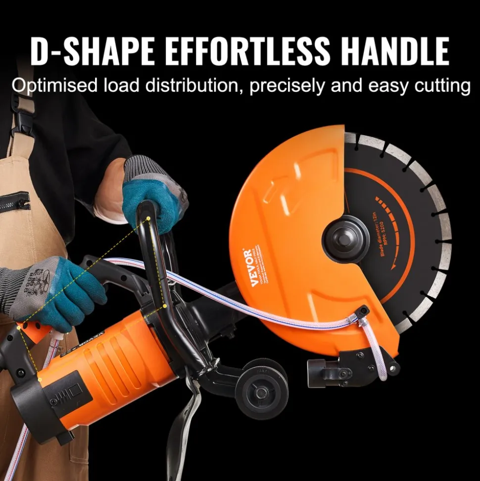VEVOR Electric Concrete Saw, 12 in, 1800 W Motor Circular Saw Cutter with Max. 4.5 in Adjustable Cutting Depth, Wet Disk Saw Cutter Includes Water Line, Pump and Blade, for Stone, Brick