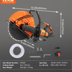 VEVOR Electric Concrete Saw, 16 in, 3200 W Motor Circular Saw Cutter with Max. 6 in Adjustable Cutting Depth, Wet Disk Saw Cutter Includes Water Line, Pump and Blade, for Stone, Brick
