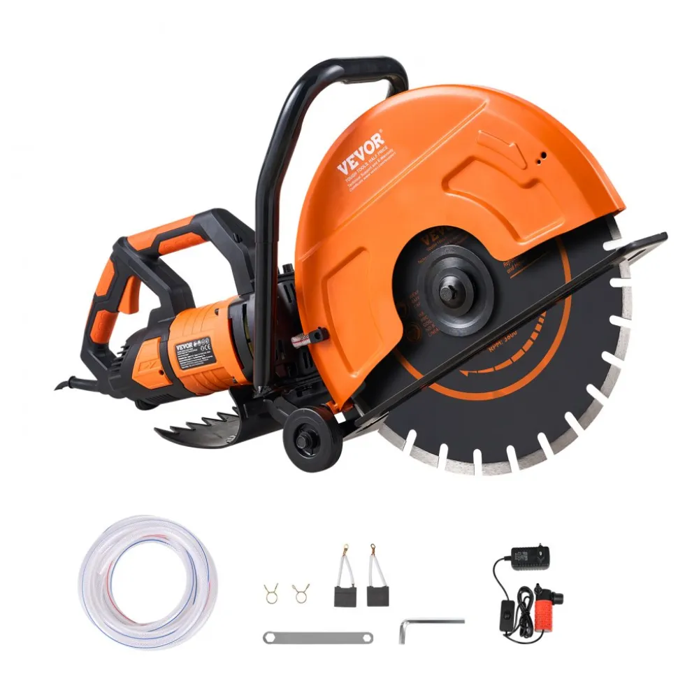 VEVOR Electric Concrete Saw, 16 in, 3200 W Motor Circular Saw Cutter with Max. 6 in Adjustable Cutting Depth, Wet Disk Saw Cutter Includes Water Line, Pump and Blade, for Stone, Brick