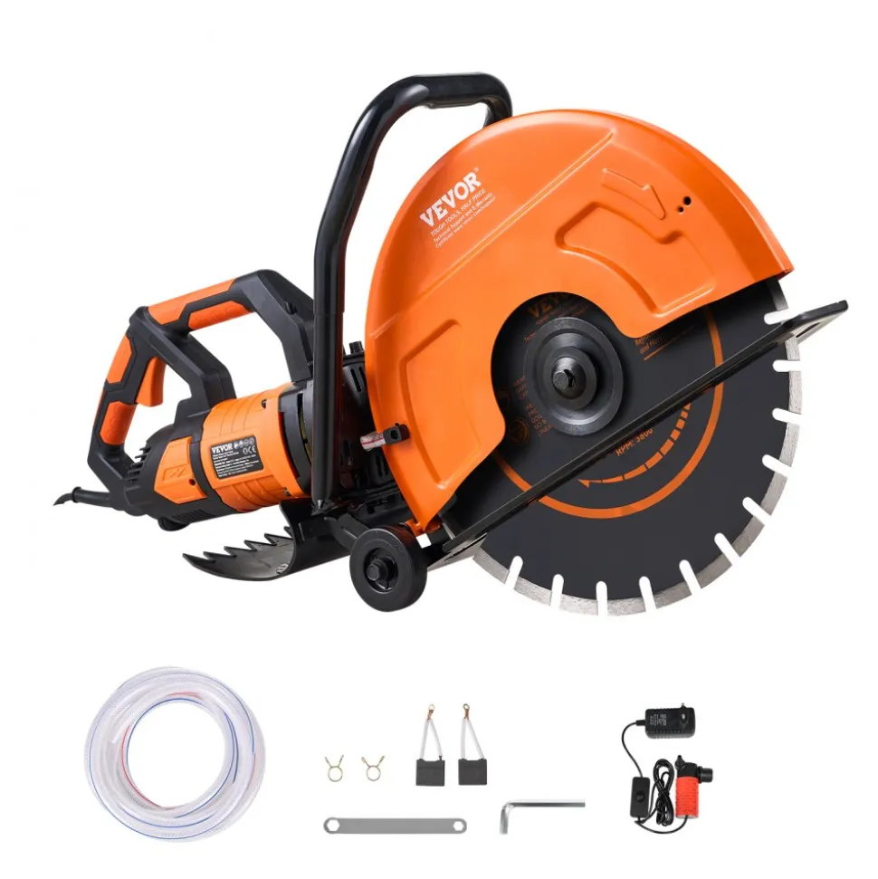 VEVOR Electric Concrete Saw, 16 in, 3200 W Motor Circular Saw Cutter with Max. 6 in Adjustable Cutting Depth, Wet Disk Saw Cutter Includes Water Line, Pump and Blade, for Stone, Brick