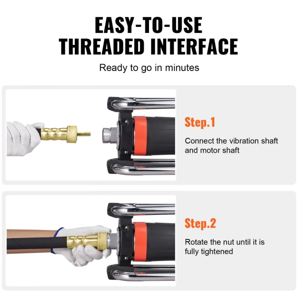 VEVOR Electric Concrete Vibrator, 1300W 16000 VPM, 2HP Copper Motor Handheld Concrete Vibrating Tool, Portable Pencil Cement Vibrator with Shaft of 14.75ft / 4.5m, Remove Air Bubble and Level Concrete