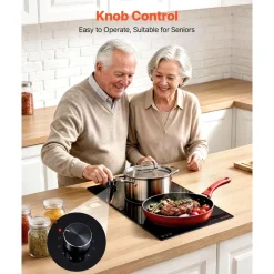 VEVOR Electric Cooktop 12in 2 Burners Portable Stove Top 1800W 120V Plug In, Ceramic Countertop/Built-in Radiant Electric Stove , with 11 Power Levels, Over-Heat Guard, Knob Control