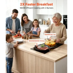 VEVOR Electric Cooktop 12in 2 Burners Portable Stove Top 1800W 120V Plug In, Ceramic Countertop/Built-in Radiant Electric Stove , with 11 Power Levels, Over-Heat Guard, Knob Control