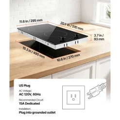 VEVOR Electric Cooktop 12in 2 Burners Portable Stove Top 1800W 120V Plug In, Ceramic Countertop/Built-in Radiant Electric Stove , with 11 Power Levels, Over-Heat Guard, Knob Control