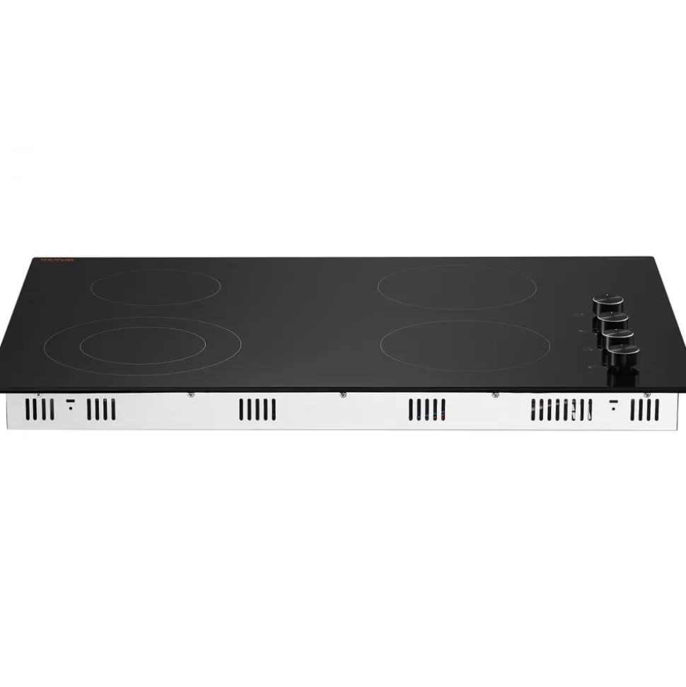 VEVOR Electric Cooktop, 30 inch 4 Burners Built-in Electric Stove Top, 7200W Ceramic Top Radiant Cooktop, with Glass Panel, Knob Control, 11 Heat Levels, 220-240V, Hard Wire (No Plug)