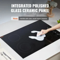 VEVOR Electric Cooktop, 30 inch 4 Burners Built-in Electric Stove Top, 7200W Ceramic Top Radiant Cooktop, with Glass Panel, Knob Control, 11 Heat Levels, 220-240V, Hard Wire (No Plug)