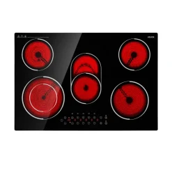 VEVOR Electric Cooktop 30inch 5 Burners Stove Top 8900W 220V No Plug, Ceramic Built-in Radiant Electric Stove , with 9 Power Levels, Timer, Child Lock, Over-Heat Guard, Touch Control