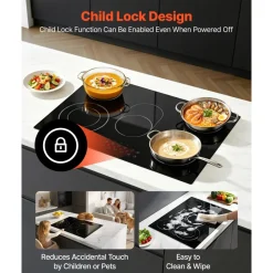 VEVOR Electric Cooktop 30inch 5 Burners Stove Top 8900W 220V No Plug, Ceramic Built-in Radiant Electric Stove , with 9 Power Levels, Timer, Child Lock, Over-Heat Guard, Touch Control
