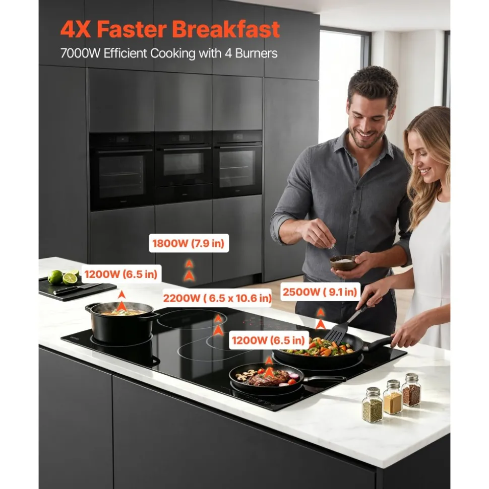 VEVOR Electric Cooktop 30inch 5 Burners Stove Top 8900W 220V No Plug, Ceramic Built-in Radiant Electric Stove , with 9 Power Levels, Timer, Child Lock, Over-Heat Guard, Touch Control