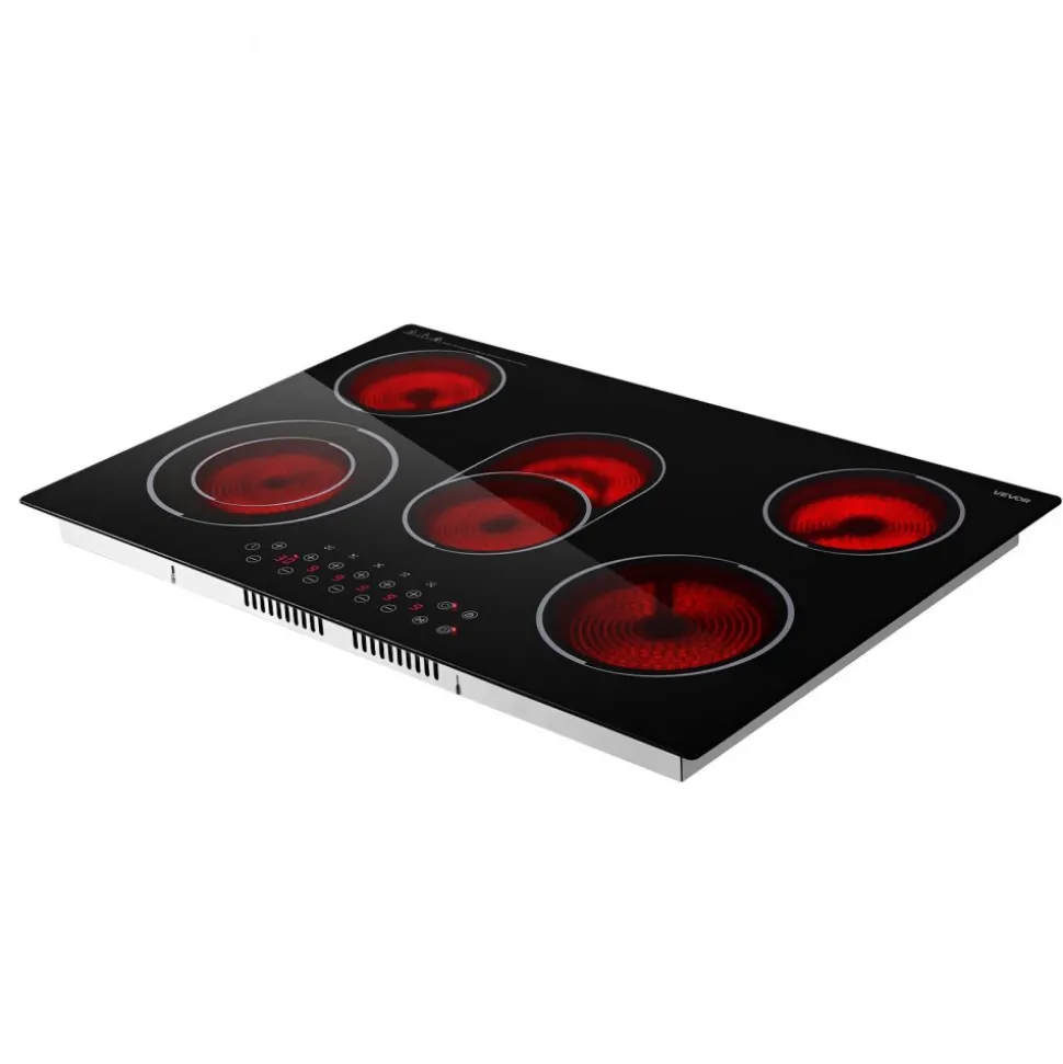 VEVOR Electric Cooktop 30inch 5 Burners Stove Top 8900W 220V No Plug, Ceramic Built-in Radiant Electric Stove , with 9 Power Levels, Timer, Child Lock, Over-Heat Guard, Touch Control