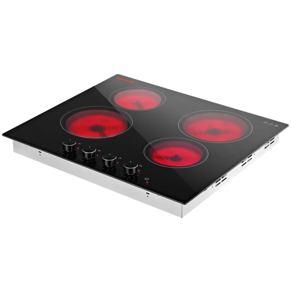 VEVOR Electric Cooktop 12inch 2 Burners Portable Stove Top 1800W 120V, Ceramic Countertop/Built-in Radiant Electric Stove, with 9 Power Levels, Timer, Child Lock, Over-Heat Guard, Touch Control