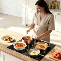 VEVOR Electric Cooktop 12inch 2 Burners Portable Stove Top 1800W 120V, Ceramic Countertop/Built-in  Radiant Electric Stove, with 9 Power Levels, Timer, Child Lock, Over-Heat Guard, Touch Control