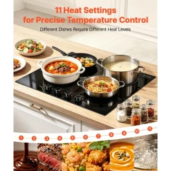 VEVOR Electric Cooktop 12inch 2 Burners Portable Stove Top 1800W 120V, Ceramic Countertop/Built-in Radiant Electric Stove, with 9 Power Levels, Timer, Child Lock, Over-Heat Guard, Touch Control