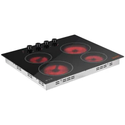 VEVOR Electric Cooktop 12inch 2 Burners Portable Stove Top 1800W 120V, Ceramic Countertop/Built-in Radiant Electric Stove, with 9 Power Levels, Timer, Child Lock, Over-Heat Guard, Touch Control