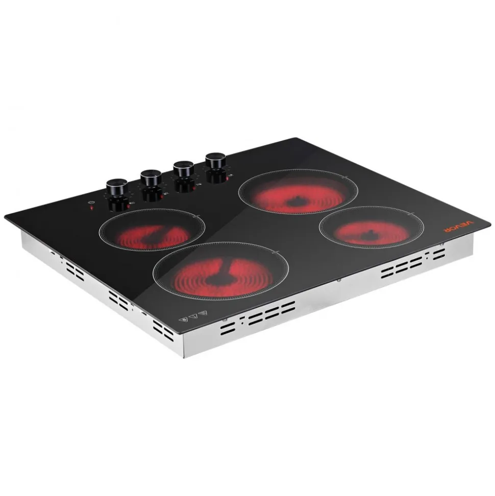 VEVOR Electric Cooktop 12inch 2 Burners Portable Stove Top 1800W 120V, Ceramic Countertop/Built-in Radiant Electric Stove, with 9 Power Levels, Timer, Child Lock, Over-Heat Guard, Touch Control