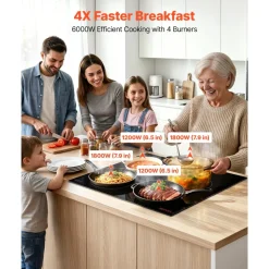 VEVOR Electric Cooktop 12inch 2 Burners Portable Stove Top 1800W 120V, Ceramic Countertop/Built-in Radiant Electric Stove, with 9 Power Levels, Timer, Child Lock, Over-Heat Guard, Touch Control