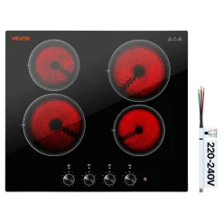 VEVOR Electric Cooktop 12inch 2 Burners Portable Stove Top 1800W 120V, Ceramic Countertop/Built-in Radiant Electric Stove, with 9 Power Levels, Timer, Child Lock, Over-Heat Guard, Touch Control