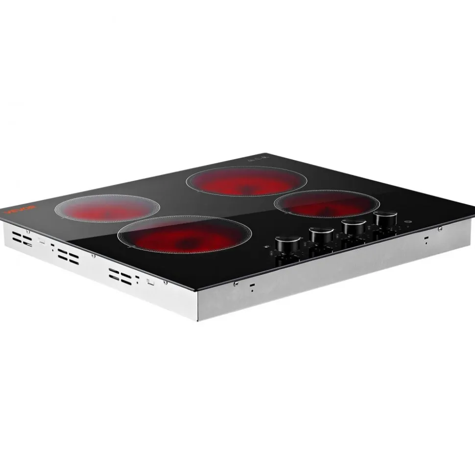 VEVOR Electric Cooktop 12inch 2 Burners Portable Stove Top 1800W 120V, Ceramic Countertop/Built-in Radiant Electric Stove, with 9 Power Levels, Timer, Child Lock, Over-Heat Guard, Touch Control