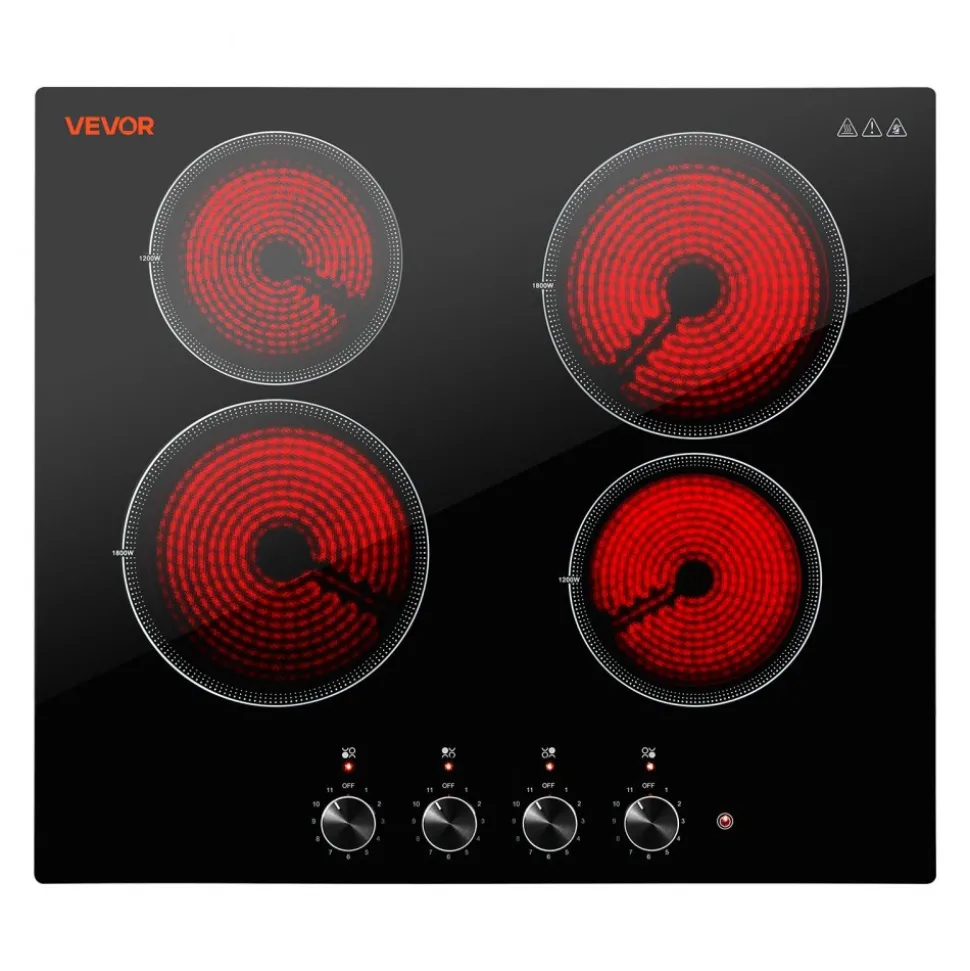 VEVOR Electric Cooktop 12inch 2 Burners Portable Stove Top 1800W 120V, Ceramic Countertop/Built-in Radiant Electric Stove, with 9 Power Levels, Timer, Child Lock, Over-Heat Guard, Touch Control