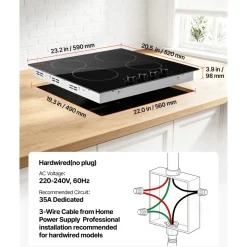 VEVOR Electric Cooktop 12inch 2 Burners Portable Stove Top 1800W 120V, Ceramic Countertop/Built-in Radiant Electric Stove, with 9 Power Levels, Timer, Child Lock, Over-Heat Guard, Touch Control