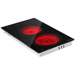 VEVOR Electric Cooktop 12inch 2 Burners Portable Stove Top 1800W 120V, Ceramic Countertop/Built-in Radiant Electric Stove, with 16 Power Levels, Timer, Child Lock, Over-Heat Guard, Touch Control