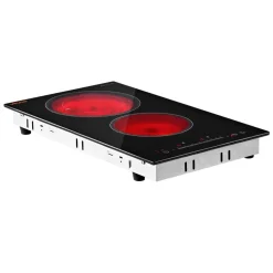 VEVOR Electric Cooktop 12inch 2 Burners Portable Stove Top 1800W 120V, Ceramic Countertop/Built-in Radiant Electric Stove, with 16 Power Levels, Timer, Child Lock, Over-Heat Guard, Touch Control