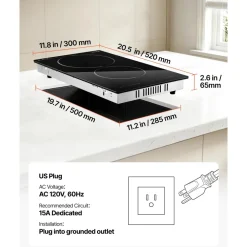 VEVOR Electric Cooktop 12inch 2 Burners Portable Stove Top 1800W 120V, Ceramic Countertop/Built-in Radiant Electric Stove, with 9 Power Levels, Timer, Child Lock, Over-Heat Guard, Touch Control