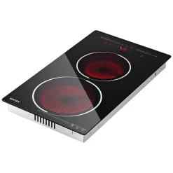 VEVOR Electric Cooktop 12inch 2 Burners Portable Stove Top 1800W 120V, Ceramic Countertop/Built-in Radiant Electric Stove, with 9 Power Levels, Timer, Child Lock, Over-Heat Guard, Touch Control