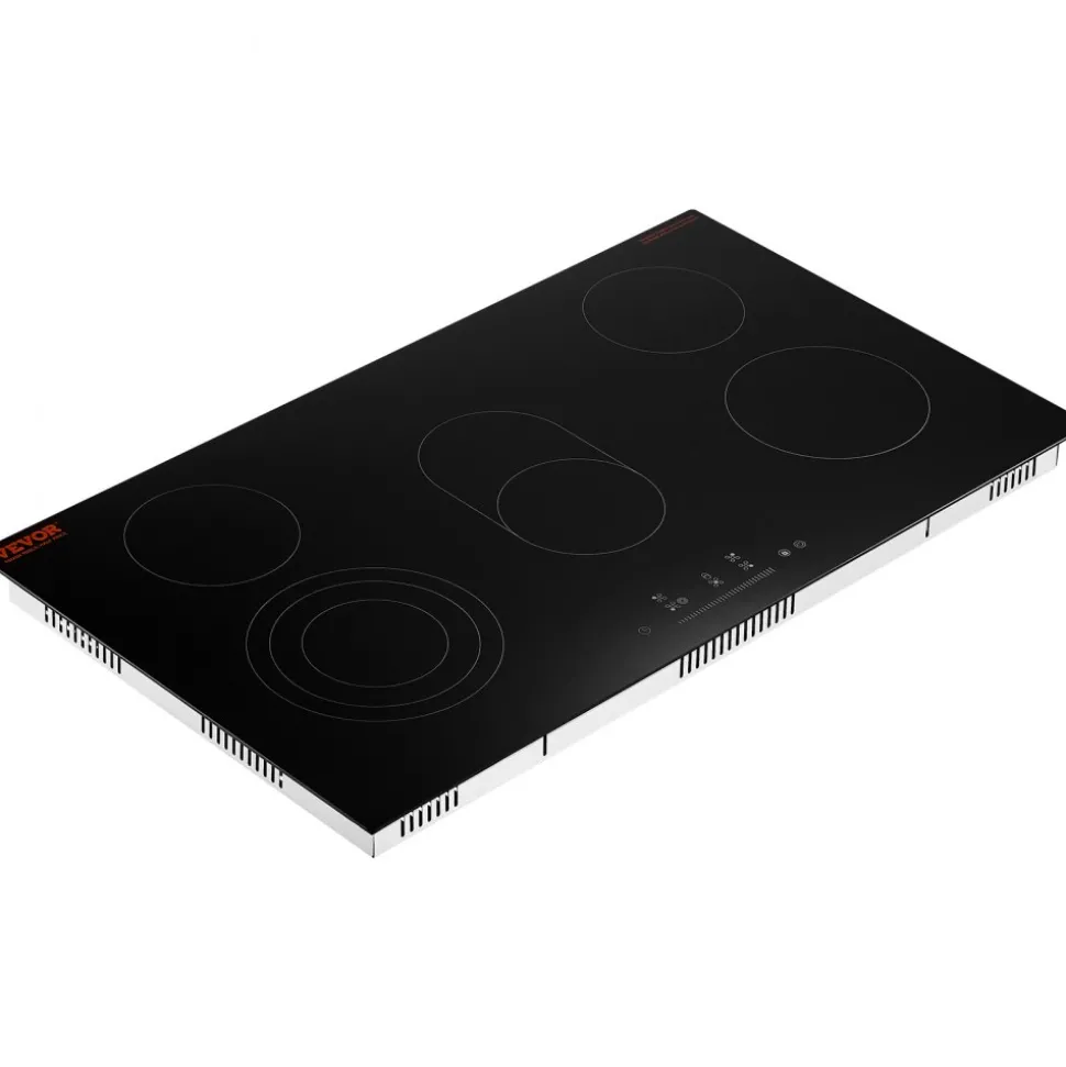 VEVOR Electric Cooktop, 24 inch 2 Burners Built-in Electric Stove Top, 1800W Ceramic Top Radiant Cooktop with Glass Panel, Touch Control, Timer, Child Lock, 9 Heat Level, Residual Heat Indicator, 120V