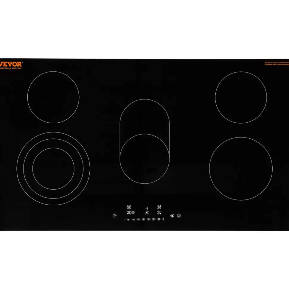 VEVOR Electric Cooktop, 24 inch 2 Burners Built-in Electric Stove Top, 1800W Ceramic Top Radiant Cooktop with Glass Panel, Touch Control, Timer, Child Lock, 9 Heat Level, Residual Heat Indicator, 120V