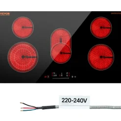 VEVOR Electric Cooktop, 24 inch 2 Burners Built-in Electric Stove Top, 1800W Ceramic Top Radiant Cooktop with Glass Panel, Touch Control, Timer, Child Lock, 9 Heat Level, Residual Heat Indicator, 120V