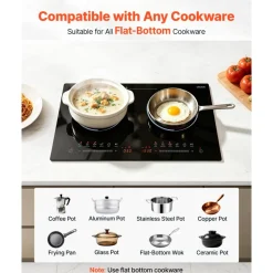 VEVOR Electric Cooktop 24inch 2 Burners Portable Stove Top 1800W 120V, Ceramic Countertop/Built-in Radiant Electric Stove , with 9 Power Levels, Timer, Child Lock, Over-Heat Guard, Touch Control