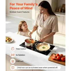 VEVOR Electric Cooktop 24inch 2 Burners Portable Stove Top 1800W 120V, Ceramic Countertop/Built-in Radiant Electric Stove , with 9 Power Levels, Timer, Child Lock, Over-Heat Guard, Touch Control