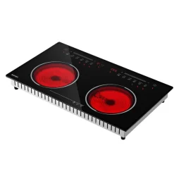 VEVOR Electric Cooktop 24inch 2 Burners Portable Stove Top 1800W 120V, Ceramic Countertop/Built-in Radiant Electric Stove , with 9 Power Levels, Timer, Child Lock, Over-Heat Guard, Touch Control