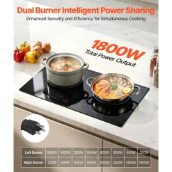 VEVOR Electric Cooktop 24inch 2 Burners Portable Stove Top 1800W 120V, Ceramic Countertop/Built-in Radiant Electric Stove , with 9 Power Levels, Timer, Child Lock, Over-Heat Guard, Touch Control