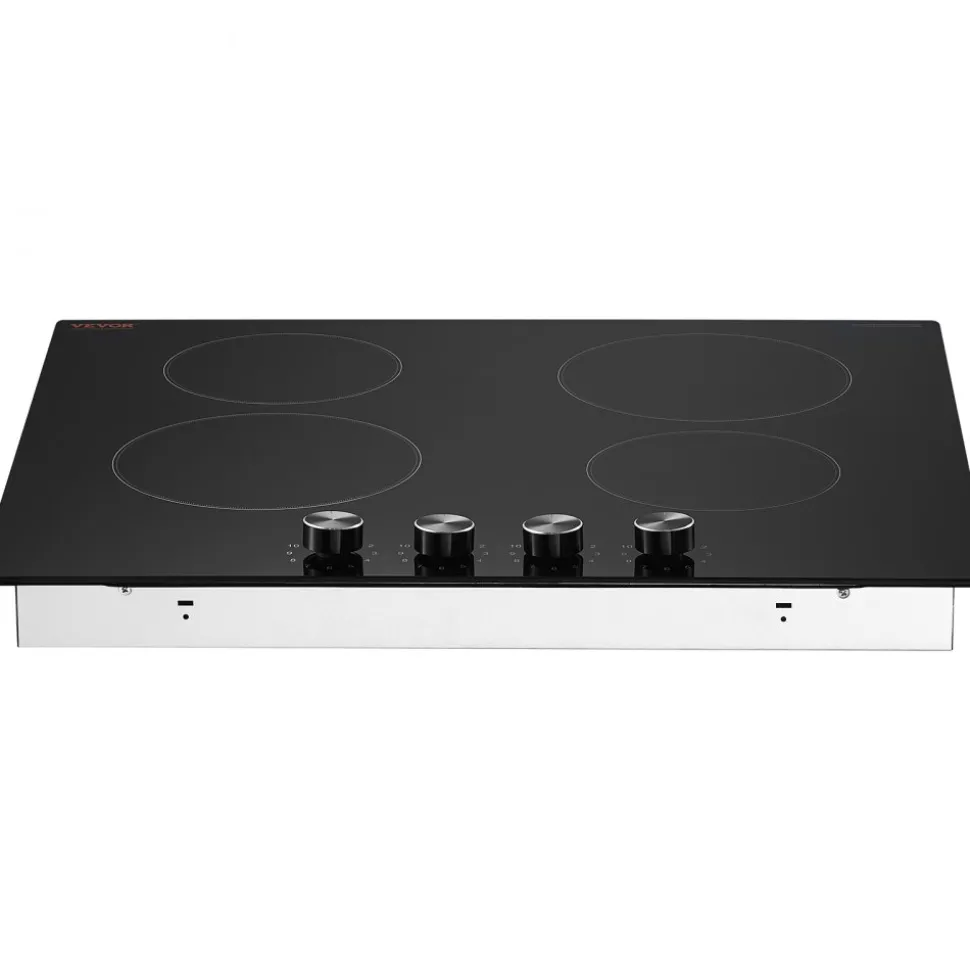VEVOR Electric Cooktop 30inch 4 Burners Stove Top 6700W 220V No Plug, Ceramic Built-in Radiant Electric Stove , with 11 Power Levels, Timer, Child Lock, Over-Heat Guard, Knob/Touch Control