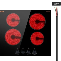 VEVOR Electric Cooktop 12inch 2 Burners Portable Stove Top 1800W 120V, Ceramic Countertop/Built-in Radiant Electric Stove, with 9 Power Levels, Timer, Child Lock, Over-Heat Guard, Touch Control