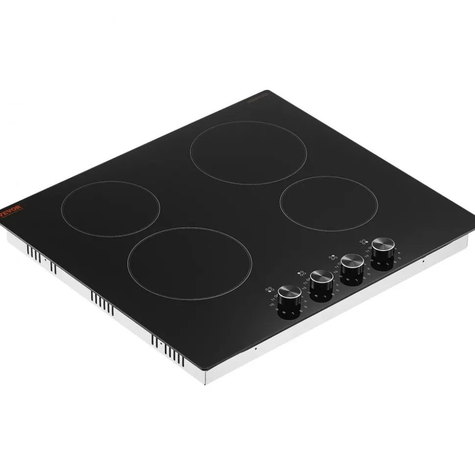 VEVOR Electric Cooktop 30inch 4 Burners Stove Top 6700W 220V No Plug, Ceramic Built-in Radiant Electric Stove , with 11 Power Levels, Timer, Child Lock, Over-Heat Guard, Knob/Touch Control