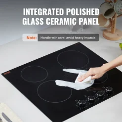 VEVOR Electric Cooktop 30inch 4 Burners Stove Top 6700W 220V No Plug, Ceramic Built-in Radiant Electric Stove , with 11 Power Levels, Timer, Child Lock, Over-Heat Guard, Knob/Touch Control
