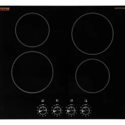 VEVOR Electric Cooktop 30inch 4 Burners Stove Top 6700W 220V No Plug, Ceramic Built-in Radiant Electric Stove , with 11 Power Levels, Timer, Child Lock, Over-Heat Guard, Knob/Touch Control