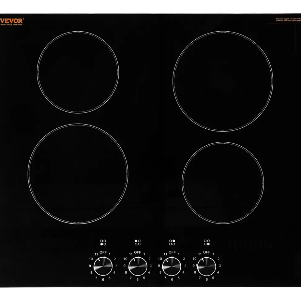 VEVOR Electric Cooktop 30inch 4 Burners Stove Top 6700W 220V No Plug, Ceramic Built-in Radiant Electric Stove , with 11 Power Levels, Timer, Child Lock, Over-Heat Guard, Knob/Touch Control