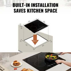 VEVOR Electric Cooktop 30inch 4 Burners Stove Top 6700W 220V No Plug, Ceramic Built-in Radiant Electric Stove , with 11 Power Levels, Timer, Child Lock, Over-Heat Guard, Knob/Touch Control