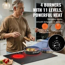 VEVOR Electric Cooktop 30inch 4 Burners Stove Top 6700W 220V No Plug, Ceramic Built-in Radiant Electric Stove , with 11 Power Levels, Timer, Child Lock, Over-Heat Guard, Knob/Touch Control